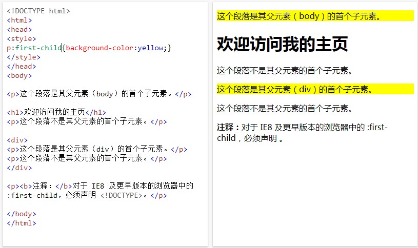 CSS3第一個(gè)元素 :first-child 選擇器